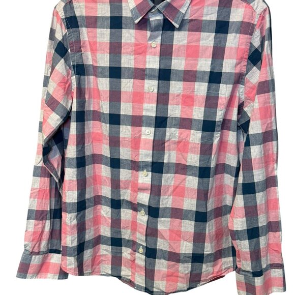 Banana Republic Men's Button Down Navy/Pink Plaid Slim Fit - Size L - Picture 4 of 6